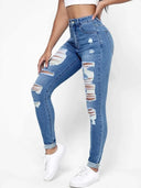 Ripped Holes Casual Skinny Jeans Autumn with Slash Pockets