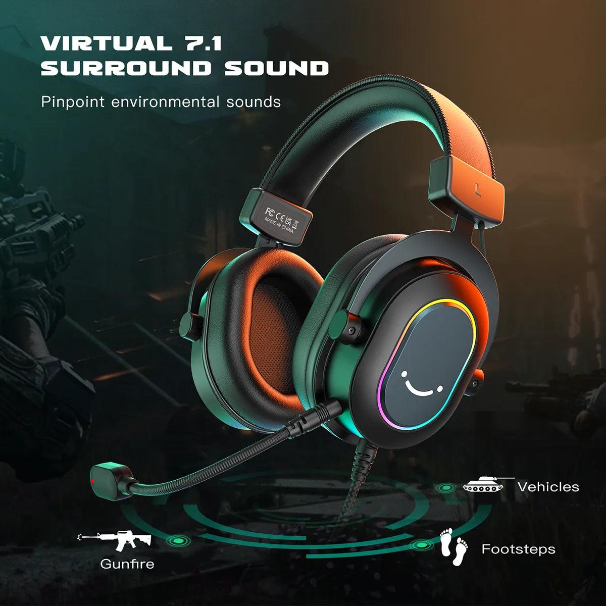 Fifine RGB Gaming Headset with 7.1 Surround Sound and Mic - Enhanced Gaming Experience  ourlum.com   