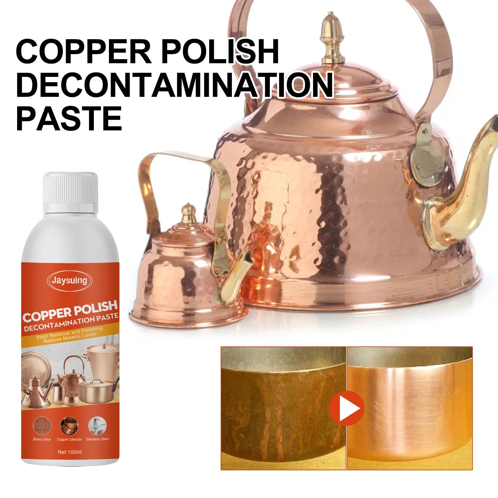 100ML Fast-Acting Metal Polish Cleaner for Copper & Brass - Removes Stains, Tarnish, and Oxidation