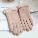 Women Winter Thick Plush Suede Touchscreen Gloves Mittens