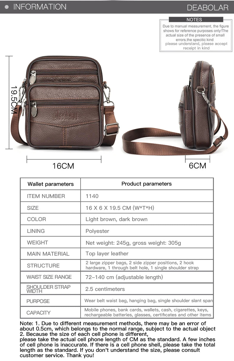 Men's New Genuine Leather Crossbody Bag Vertical Trendy Multifunctional Shoulder Bag Briefcase Casual Travel Messenger Bag