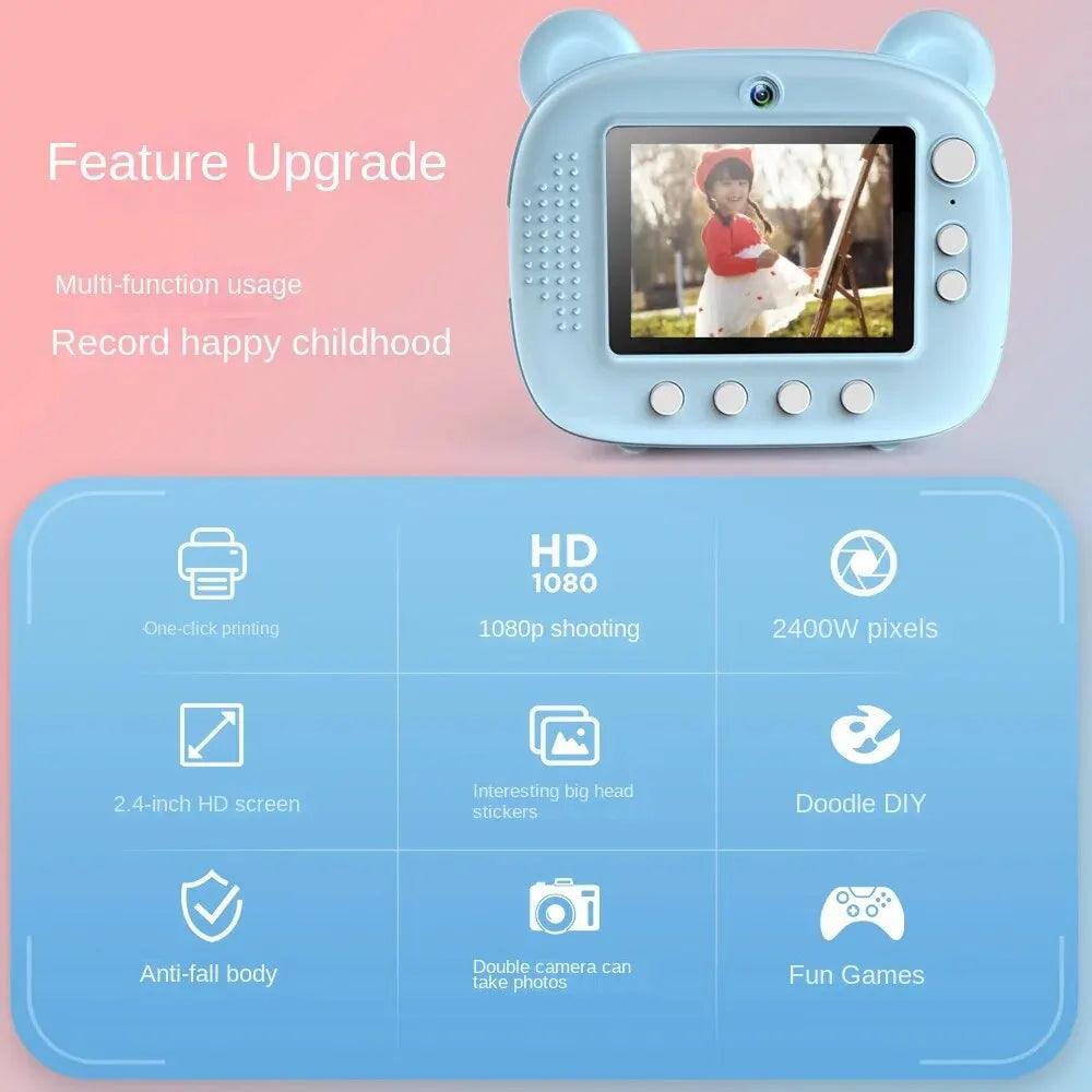 Children's Camera LCD Screen 2.4 Inches Supports 32G Memory Battery Life 1000 MAh Instant Printing Camera Supports Video Games