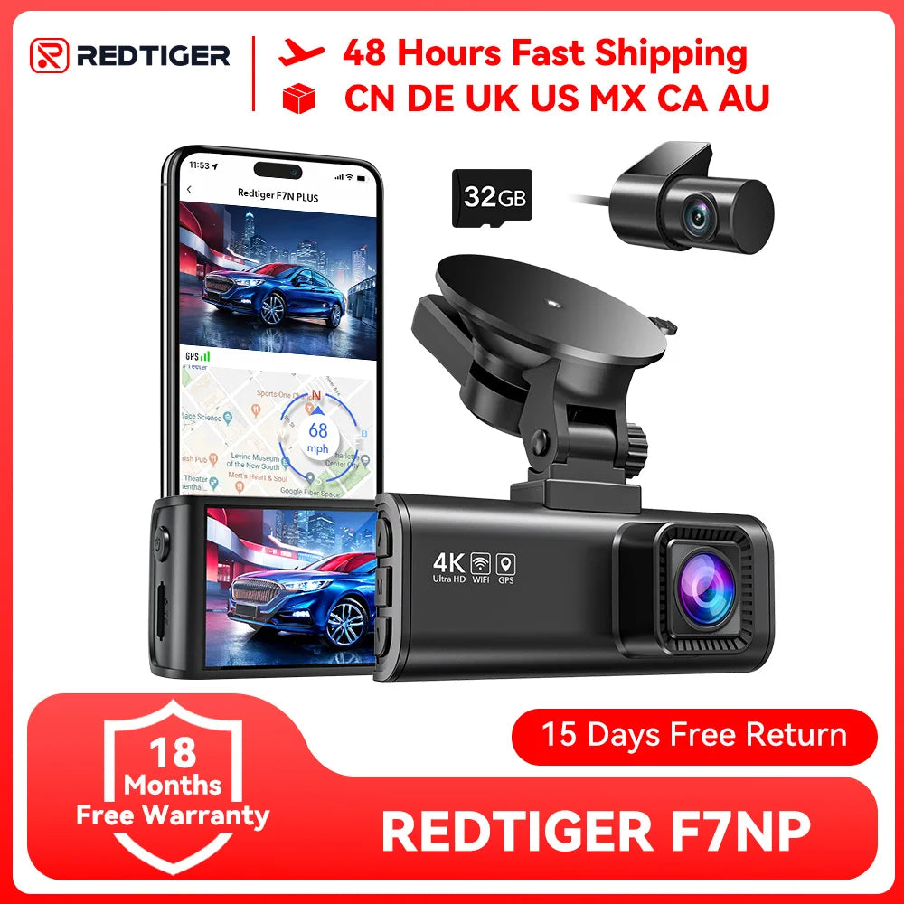 4K Ultra HD Dash Cam with GPS, WiFi, Night Vision & G-Sensor for Cars