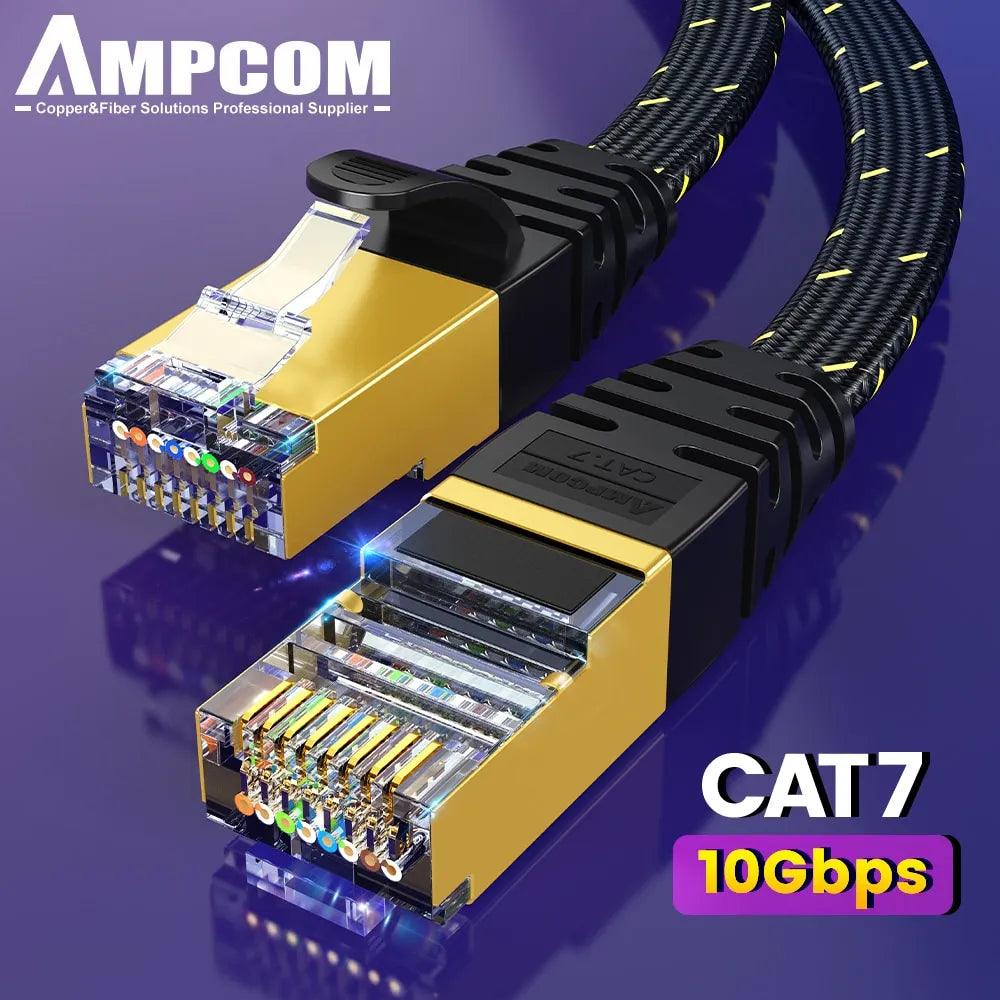 High-Performance AMPCOM CAT7 Flat Ethernet Cable for Fast Internet Connection  ourlum.com   
