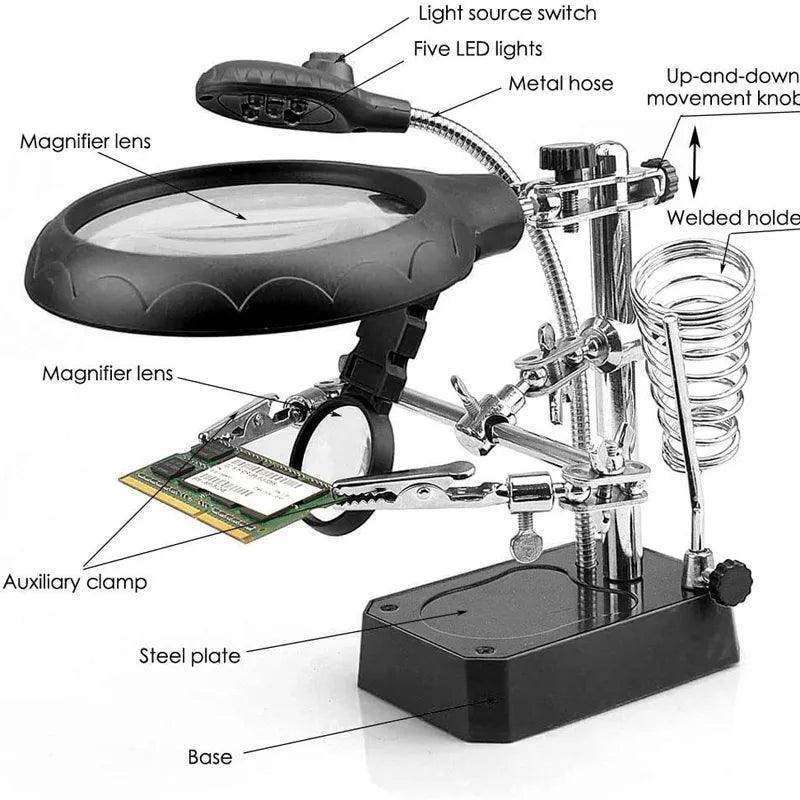 Hand Soldering Iron Stand with LED Magnifier for Precision Repair  ourlum.com   