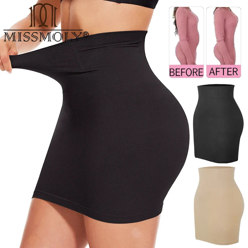 High Waist Tummy Control Half Slip Shapewear with Built-in Panties for Women