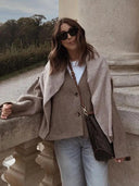 Chic Wool V Neck Coat 2023 Autumn Lady Office Street Outerwear  ourlum.com   