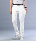 Spring Men's Slim Jeans Classic Style Straight Elasticity Cotton Denim Pants Male Brand Wine Red Black White Trousers