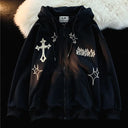 Harajuku Embroidery Sweatshirt Women Oversized Zip-Up Hoodie