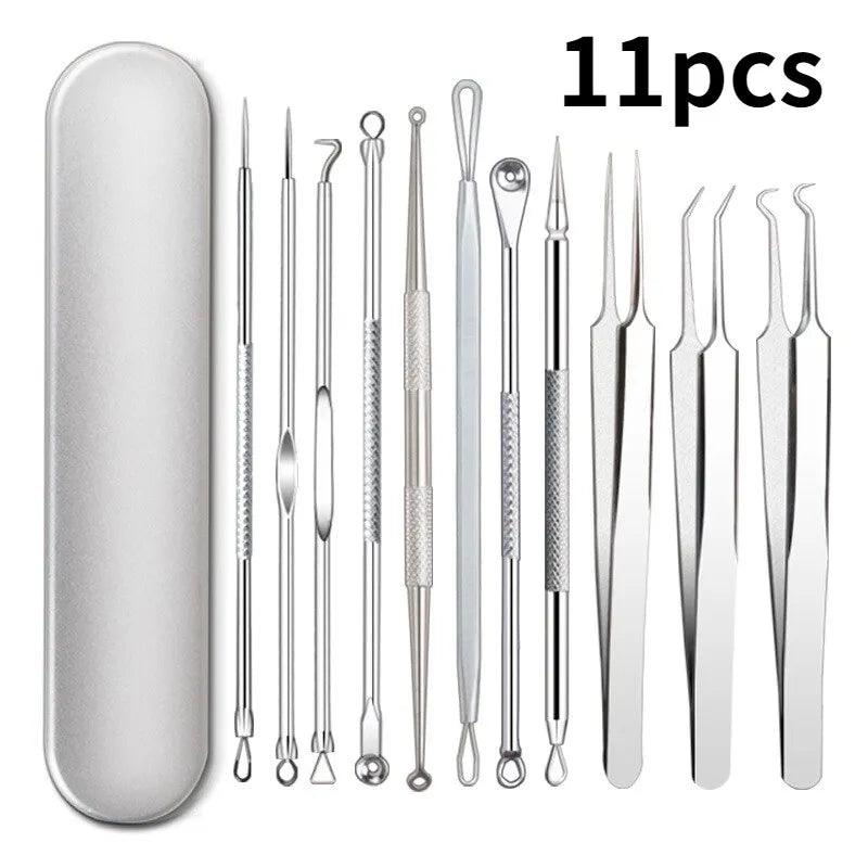 11Pcs/Set Acne Needle Blackhead Clip Remover Extraction Pore Black Head Cleaner Face Skin Care Cleansing Needle Tool Cell Clamp  ourlum.com   