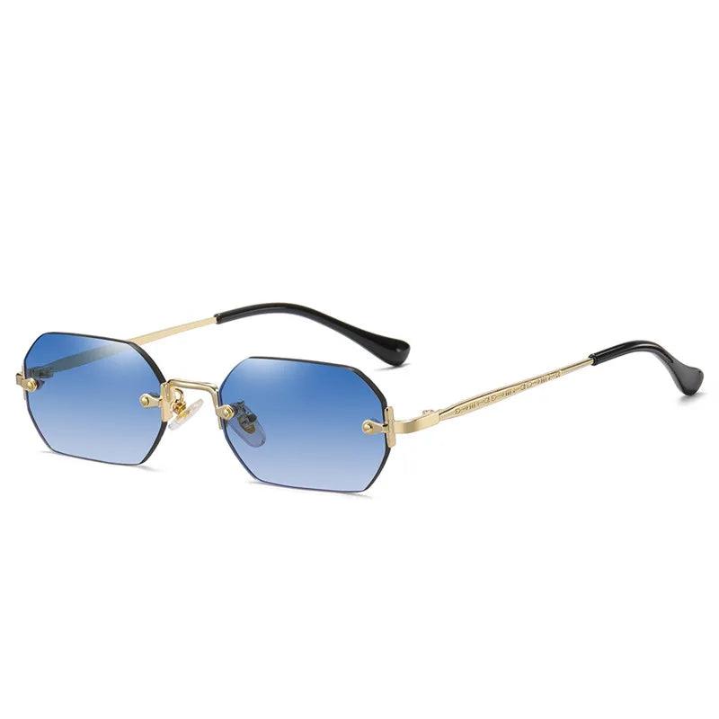 Unisex Rimless Rectangle Sunglasses with UV400 Protection and Blue Gradient Lenses