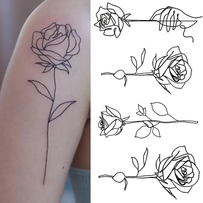 1PCS Black Rose Temporary Tattoo Sticker Flower Butterfly Body Legs Arm Art Realistic Fake Tattoo Festival Party Bikini Tattoos  ourlum.com   