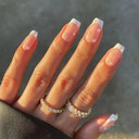 French False Nails Chic Nude White Short Square Tips Glue