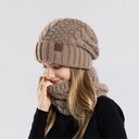 Women Knitted Hat Scarf Set for Outdoor Cycling Warm Protection