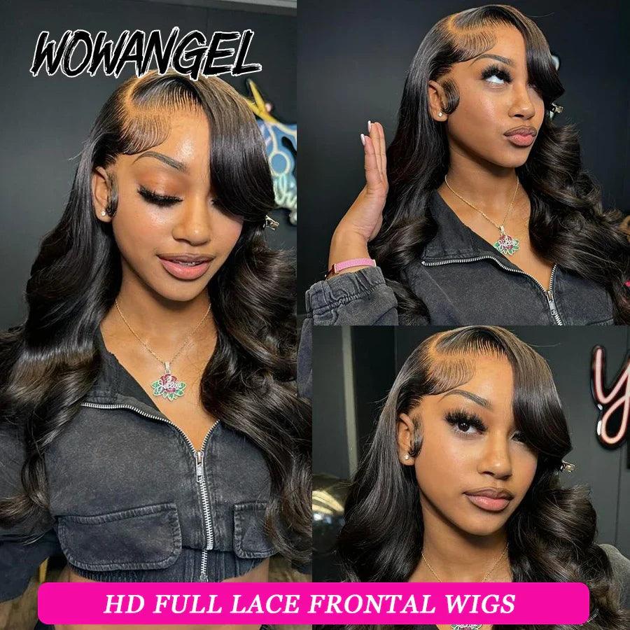 Wow Angel 13x6 HD Full Lace Frontal Wig Deep Parting Body Wave Human Hair wigs HD Lace Wig Melt Skins Scalp Natural Hairline  ourlum.com 13x6 lace front wig 30Inches 150%