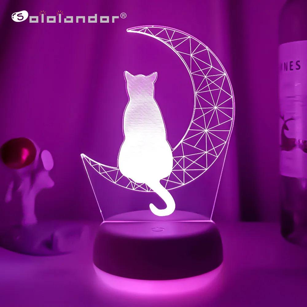 Moon Cat 3D Acrylic Led Night Light for Kids Bedroom Decor  ourlum.com   