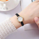 Elegant Women's Leather Quartz Watch with Small Round Dial  ourlum.com   