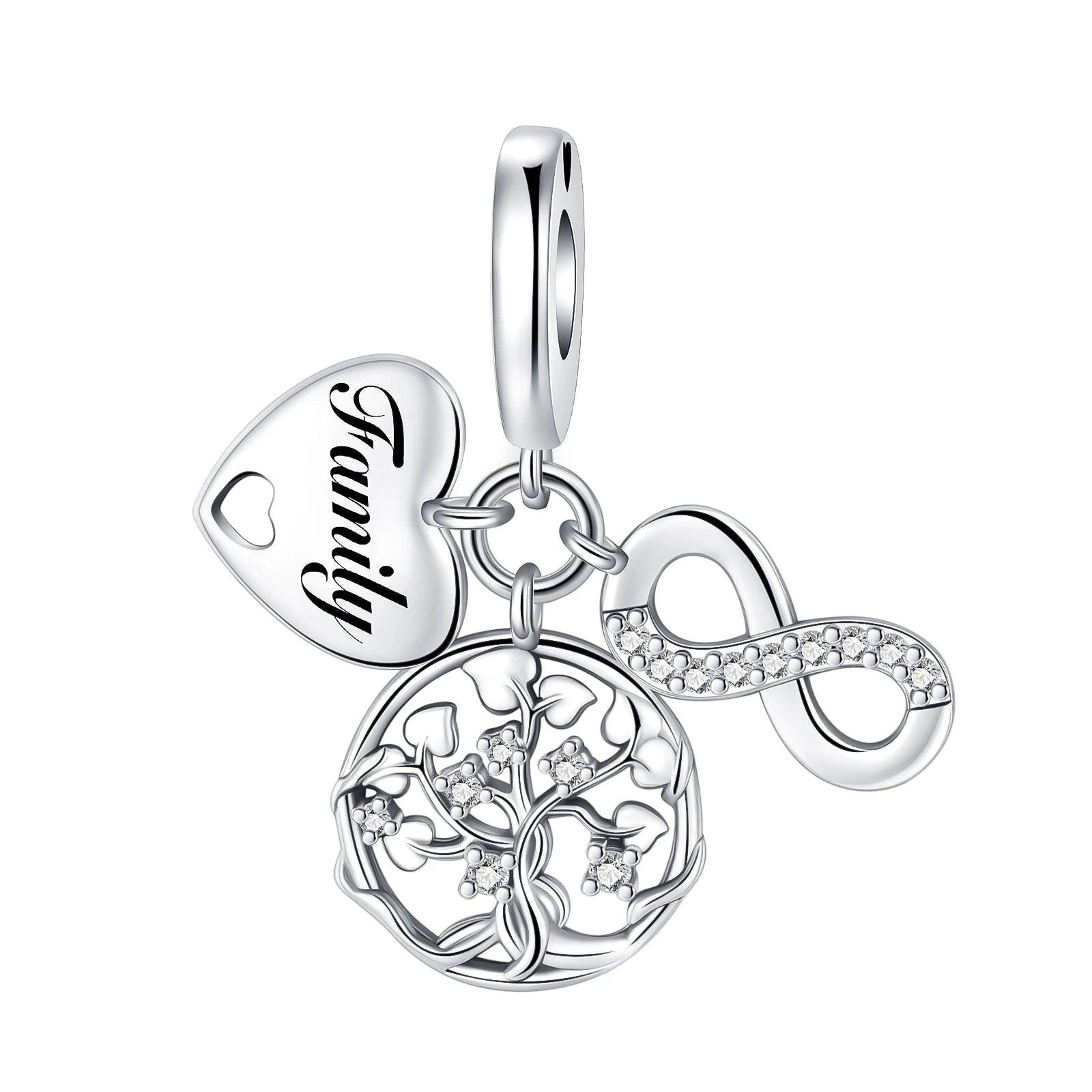 Number Puppy Family Sterling Silver Pendant with Zircon Stone - Fits Pandora 925 Original Charms Bracelets - Gift for Women  ourlum.com   