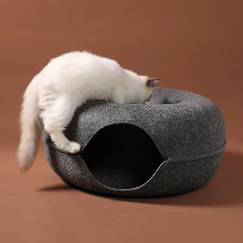 Donut Cat Bed with Interactive Tunnel Toys & Kitten House Basket  ourlum.com   