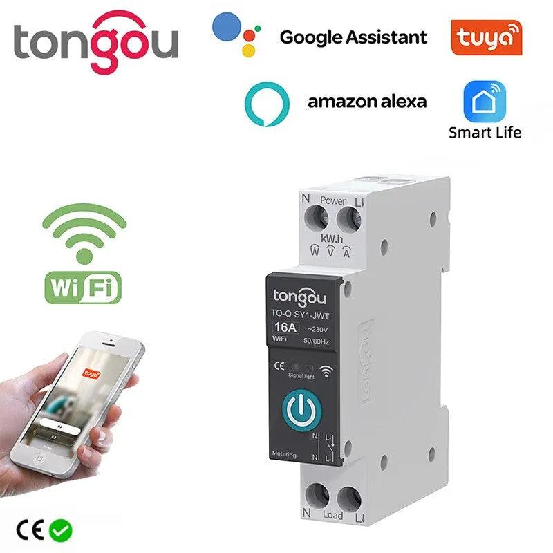 Smart Home Tuya WiFi Circuit Breaker 1P 63A DIN Rail for Wireless Remote Control Switch with APP Control by TONGOU  ourlum.com 40A Black with metering 