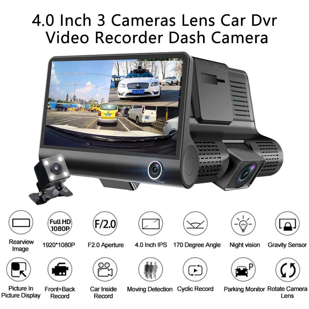 3-Camera Dash Cam: Complete Triple Camera Setup with Wide-Angle Vision  ourlum.com   