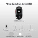 70mai Omni X Full View Dash Cam: Enhanced Night Vision & AI Safety  ourlum.com X200 Black Grey CHINA eMMC 32GB