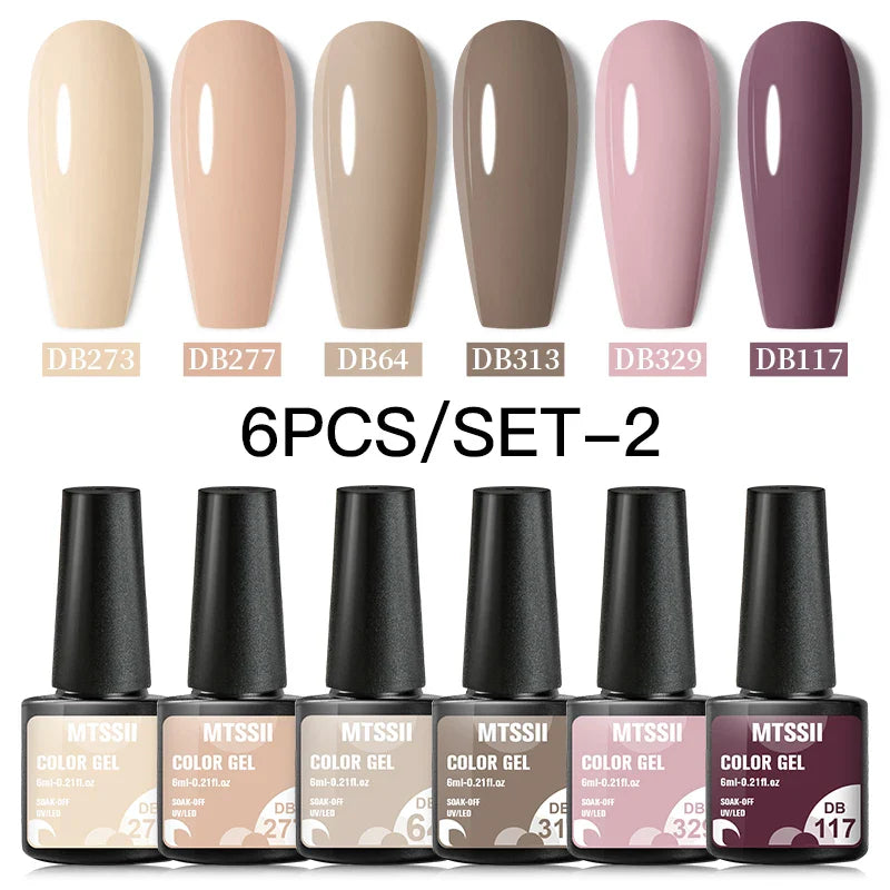 6PCS Nail Polish Set Nude Pink Glitter Gel Varnishes Kit Soak Off UV LED Gel Semi Permanent Nail Art Base Gel Top Coat Set  ourlum.com   