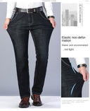 2023 Winter Men Black Blue Straight Stretch Denim Pants