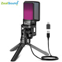 Zealsound RGB USB Condenser Gaming Microphone Computer Professional Mic For PC PS4 PS5 Mac Phone Recording Streaming Podcasting