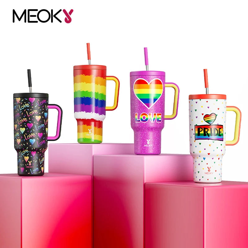 Meoky Cup 40oz Large Tumbler Straw Cup with Lid and Insulation