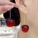 Sweet Cherry Charm Earrings Whimsical Korean Style Women