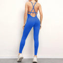 Backless Goddess Yoga Jumpsuit Set with Cross Straps and High Waist Leggings  OurLum.com Blue M 