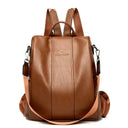 Anti-Theft Leather Backpack Women Vintage Shoulder Bag