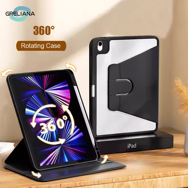 For Ipad Air 5 4 10th 10.9 Case New ipad air 11 Pro 11 13  3 10.5 9.7 Cover 10.2 7th 8th 9th Gen 360° Rotation Shell Accessories