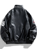 Mens Leather Jacket Pu Letter Embroidery Motorcycle Jacket