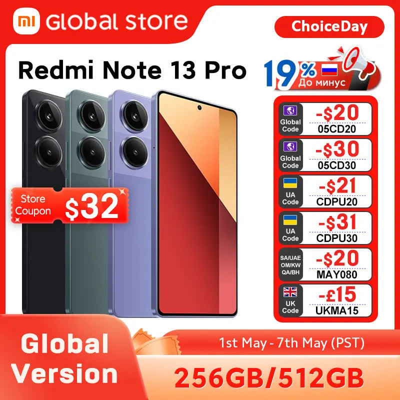 New Global Version Xiaomi Redmi Note 13 Pro 4G Smartphone MTK Helio G99-Ultra 6.67" AMOLED display 67W Turbo Charge with 5000mAh