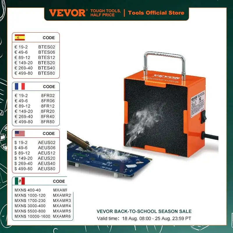 VEVOR Fume Extractor 38W Desktop Portable Solder Smoke Extractor Strong Suction Smoke Absorber Remover for Repair Welding Tool