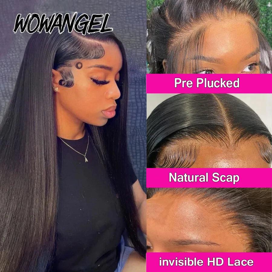 34" Premium Real Human Hair Lace Front Wig with Upgraded HD Transparent Lace - Beginner Friendly Straight Wig for Women  ourlum.com   