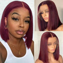 Vibrant Pink Bob Lace Front Wig With Blonde Straight Hair