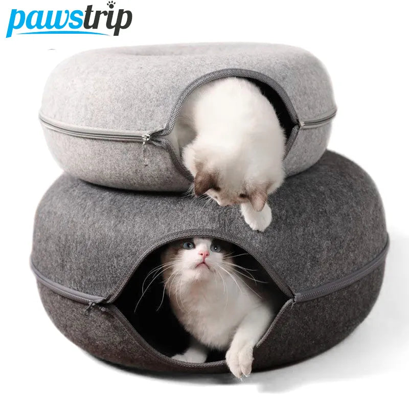 Donut Cat Bed with Interactive Tunnel Toys & Kitten House Basket  ourlum.com   