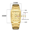 Square Luxury Men's Watch with Automatic Date Display Stainless Steel Gold Quartz Wristwatch  ourlum.com   