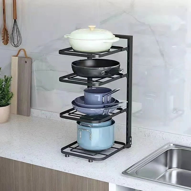 Versatile Adjustable Pot Lid Rack Organizer for Kitchen Storage and Cookware Management