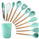 12-Piece Non-Stick Silicone Kitchen Utensil Set with Wooden Handles