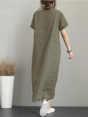 Summer Lapel Dress Vintage Breathable Cotton Linen Outfit