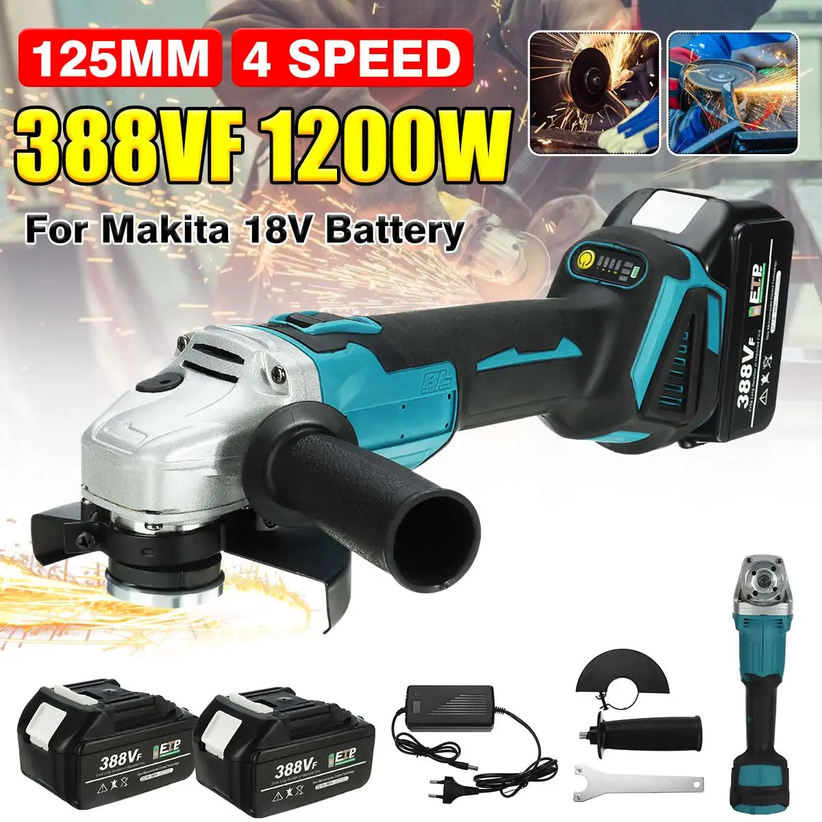 125mm M14 Brushless Electric Angle Grinder Grinding Machine Cordless Woodworking Polisher Power Tool For Makita 18V Battery  ourlum.com   