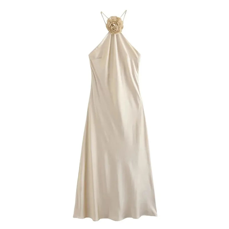 Elegant Satin Halter Evening Gown: Stylish Women's Dress