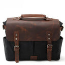 Classic Vintage Oil Waxed Canvas and Crazy Horse Leather Men’s Crossbody Briefcase