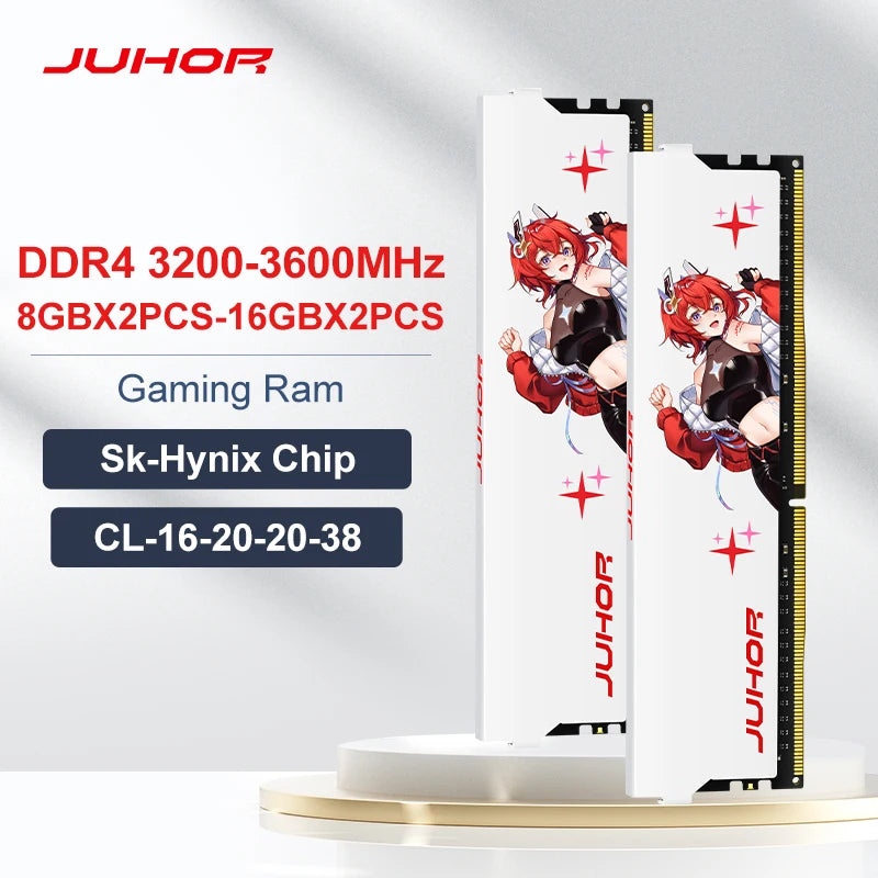 JUHOR Memoria Ram ddr4 8GB 16GB 3200MHz 3600MHz DIMM Desktop  Gaming Memory RAMS with White Heat Sink