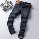 Classic Blue Stretch Denim Trousers for Men by WTHINLEE