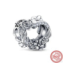 Crown Flowers Heart Silver Bead Charm Elegant Pandora Accessory